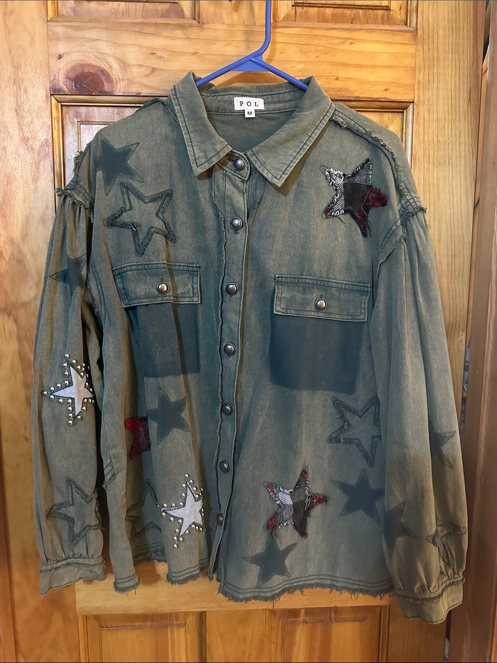 POL Olive Green Star-Appliqué Utility Jacket